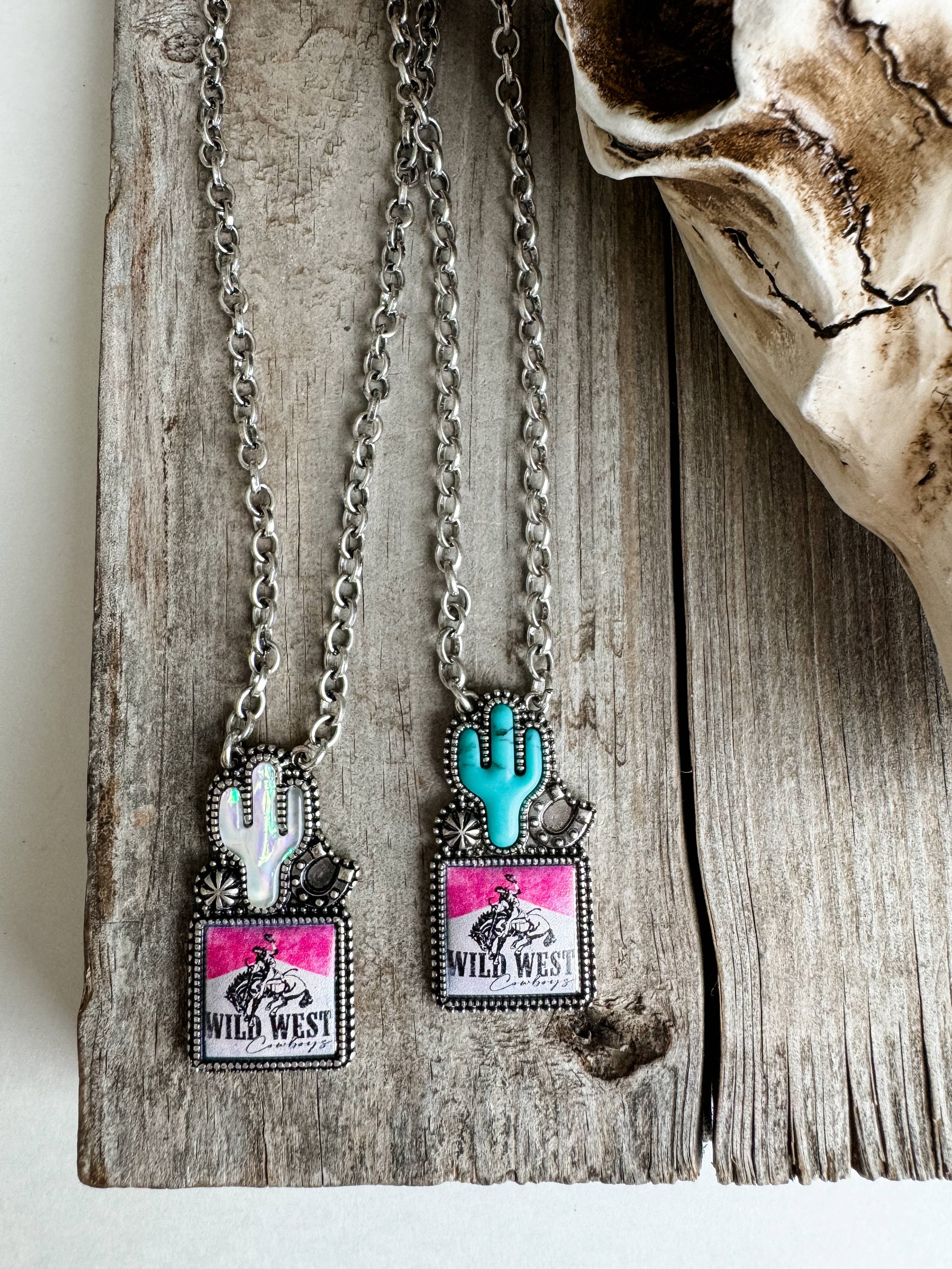 Western Cactus with Rodeo Logo Necklace
