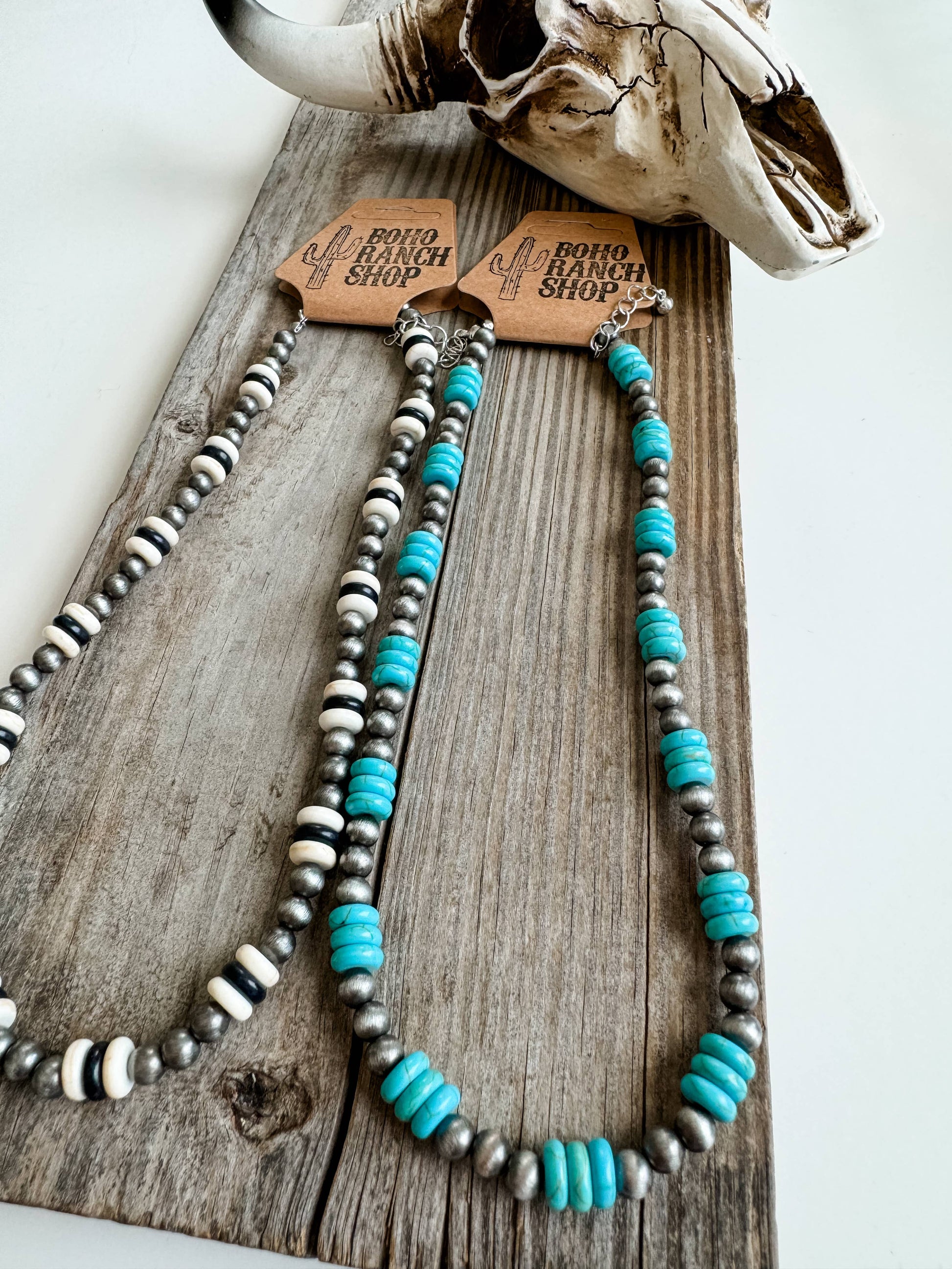 Western Navajo Style Pearl with Stone Necklace