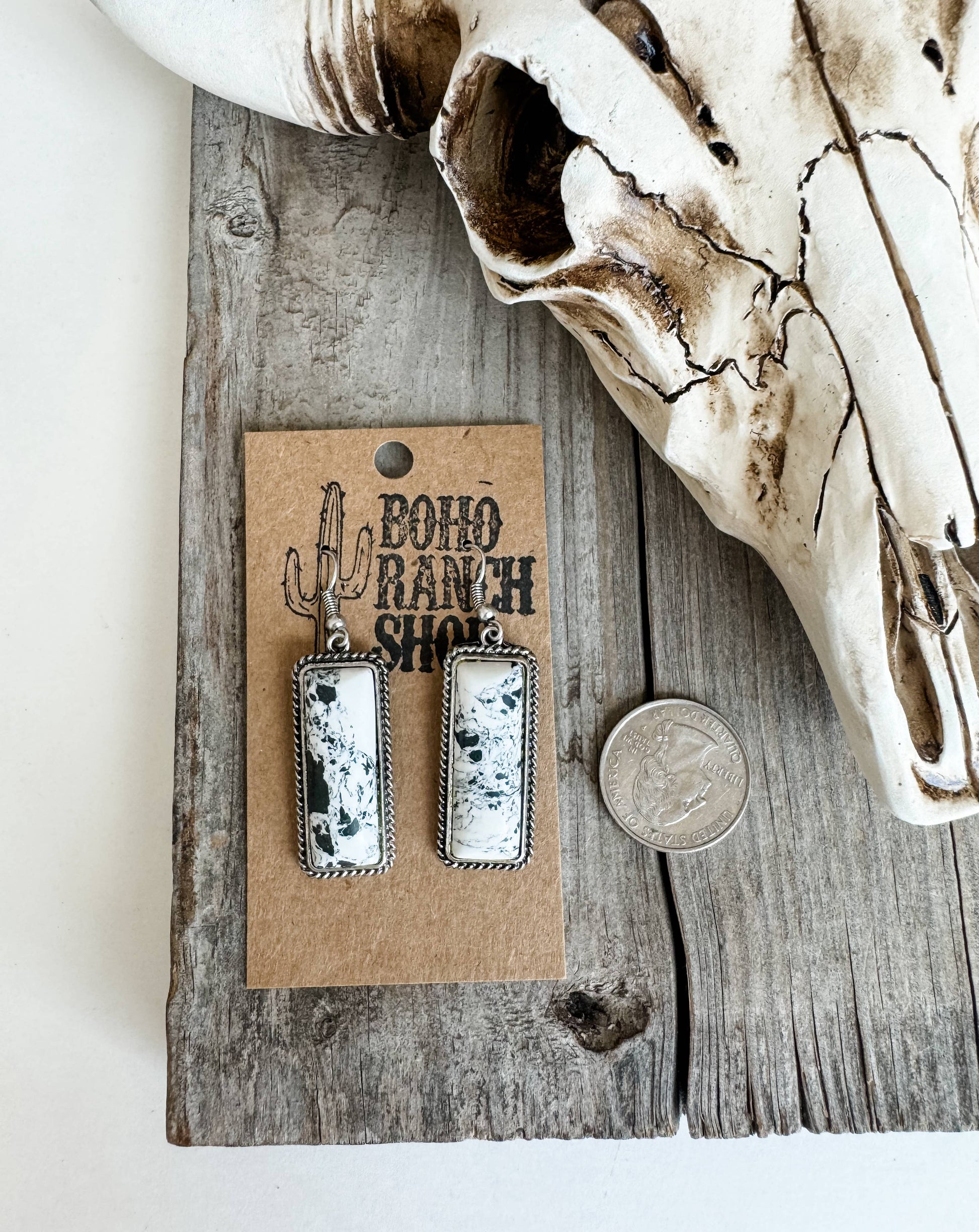 Western Rectangle Stone Dangle Earrings