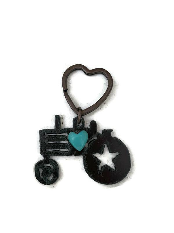 Rustic Keychain TRACTOR with heart