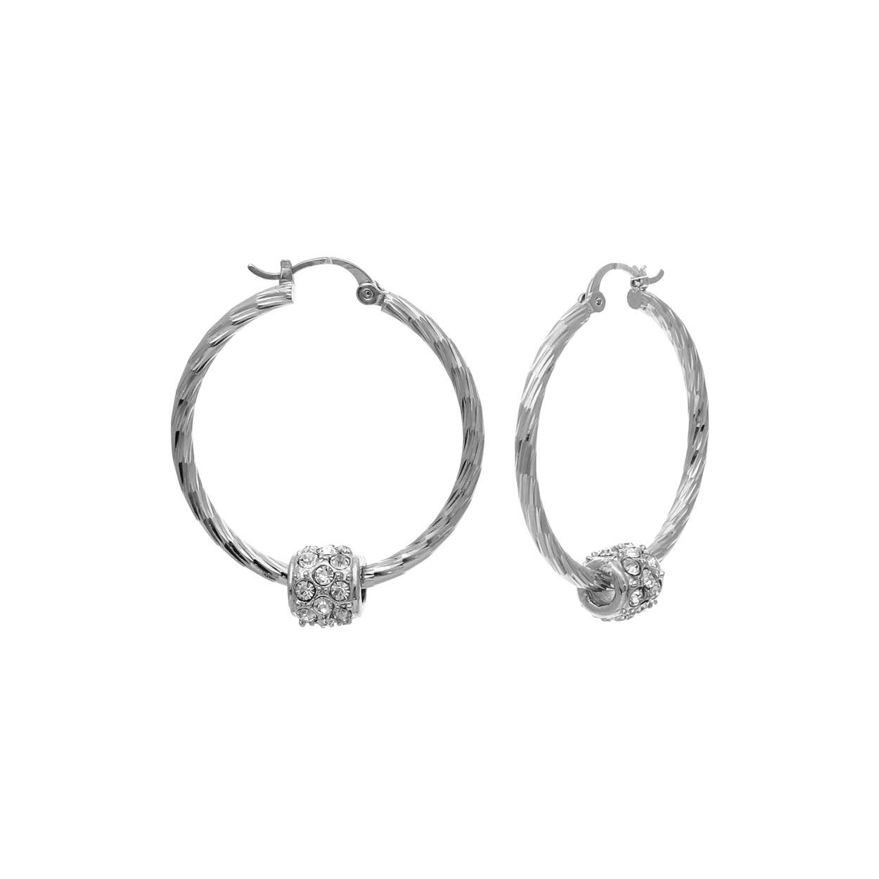 Wave Cut Hoop with Crystal Ball: Silver or Gold