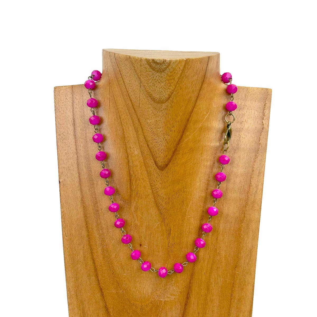 NKZ231116-48                17 Inches copper metal chain with green face cut crystal beads Necklace