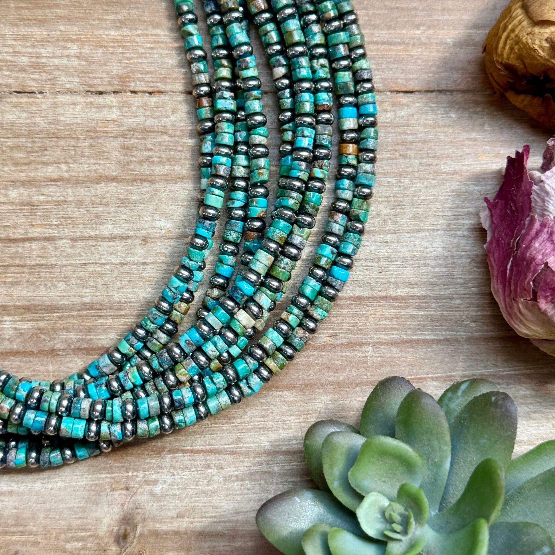 14” Turquoise Heishi & Sterling Silver Saucer Necklace – The Bijoux FAB