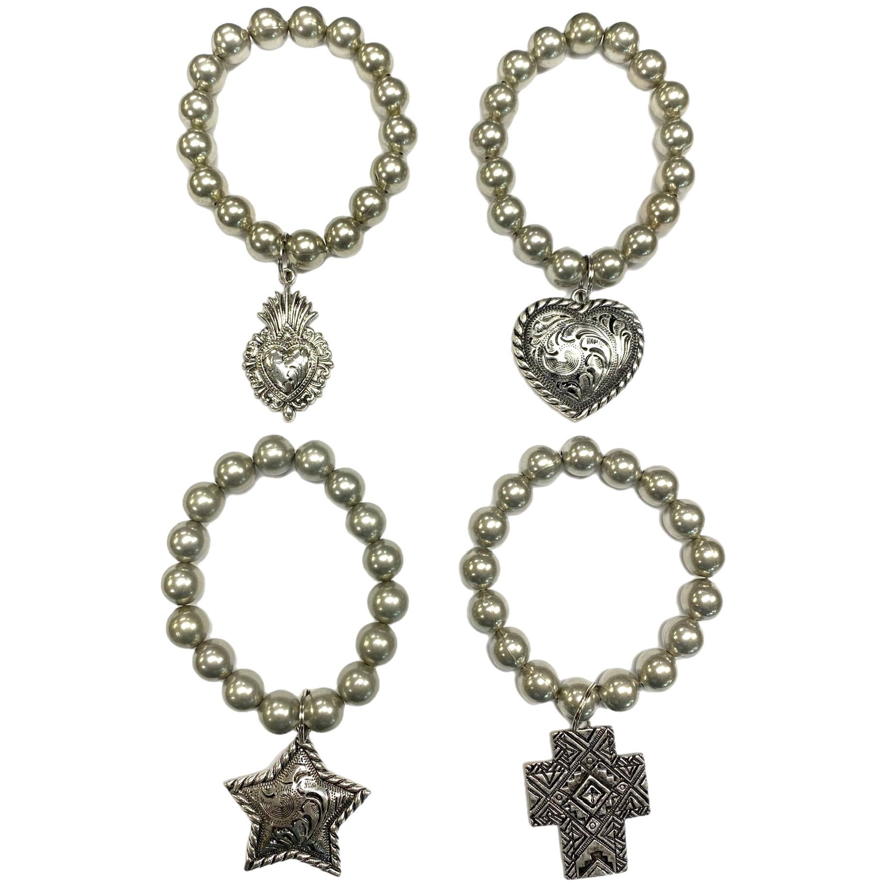 Faux Navajo Pearl Bracelets with Silver Metal Charms