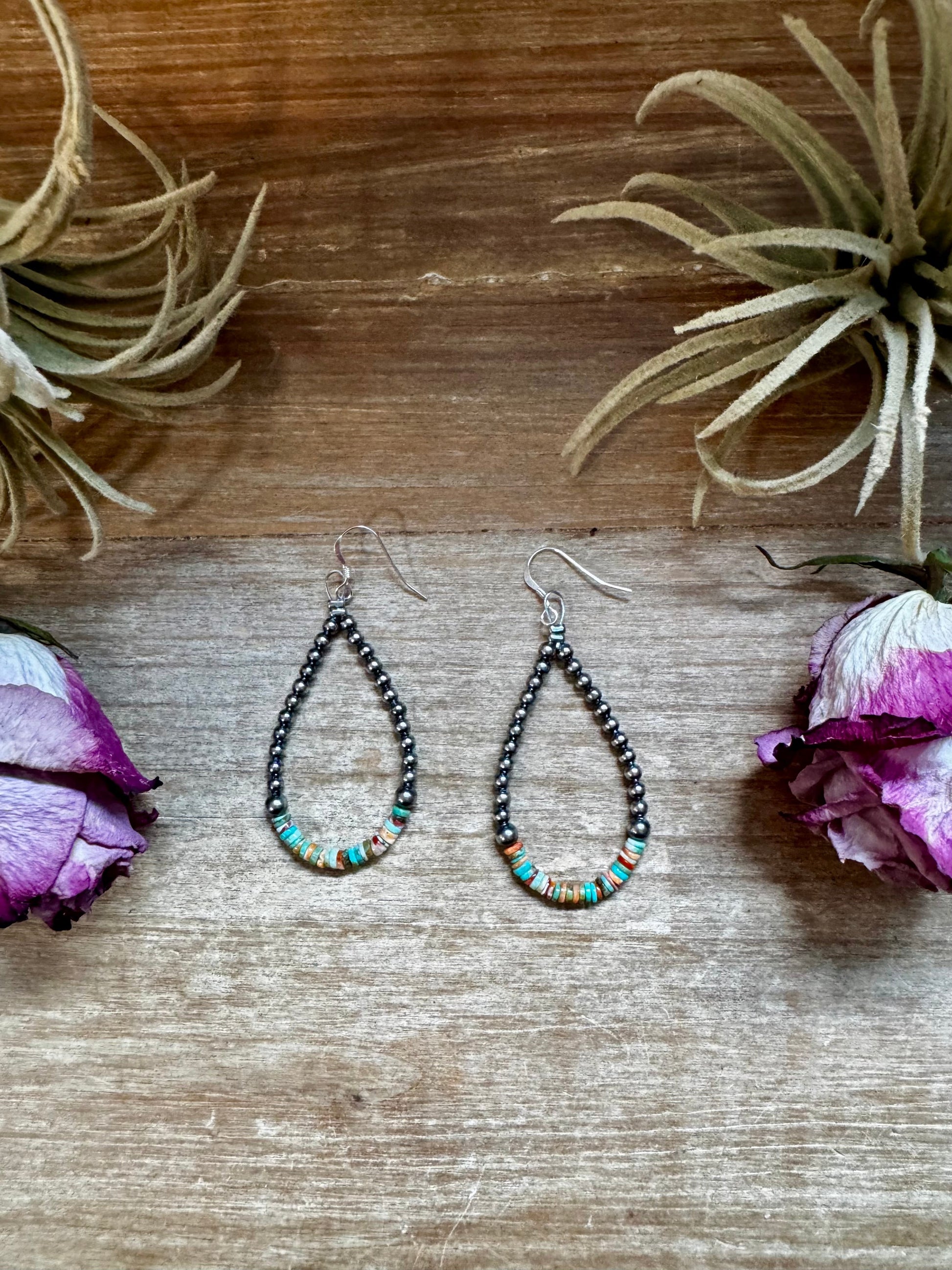 Green & Orange Heishi Earrings – Sterling Silver Pearls