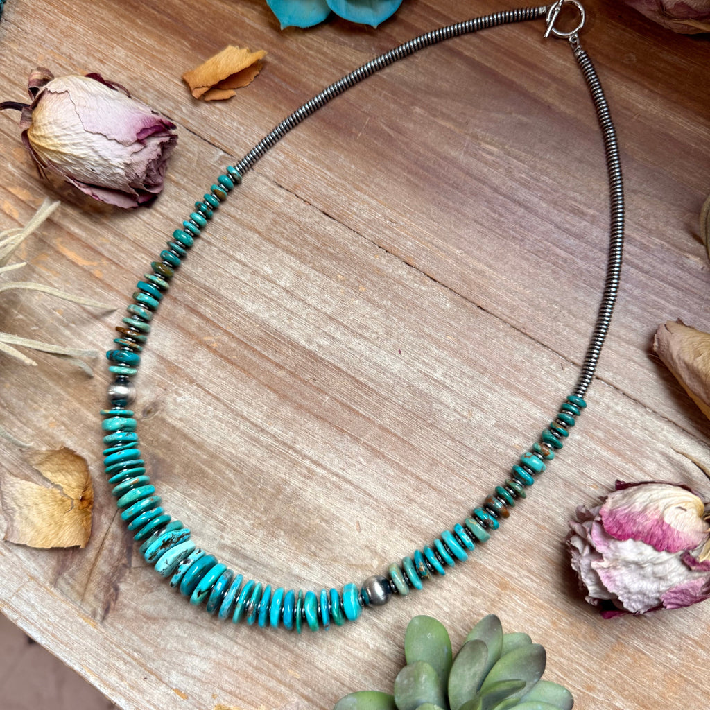 Turquoise Graduated Necklace with Hematite & Sterling Silver Accents – 23”