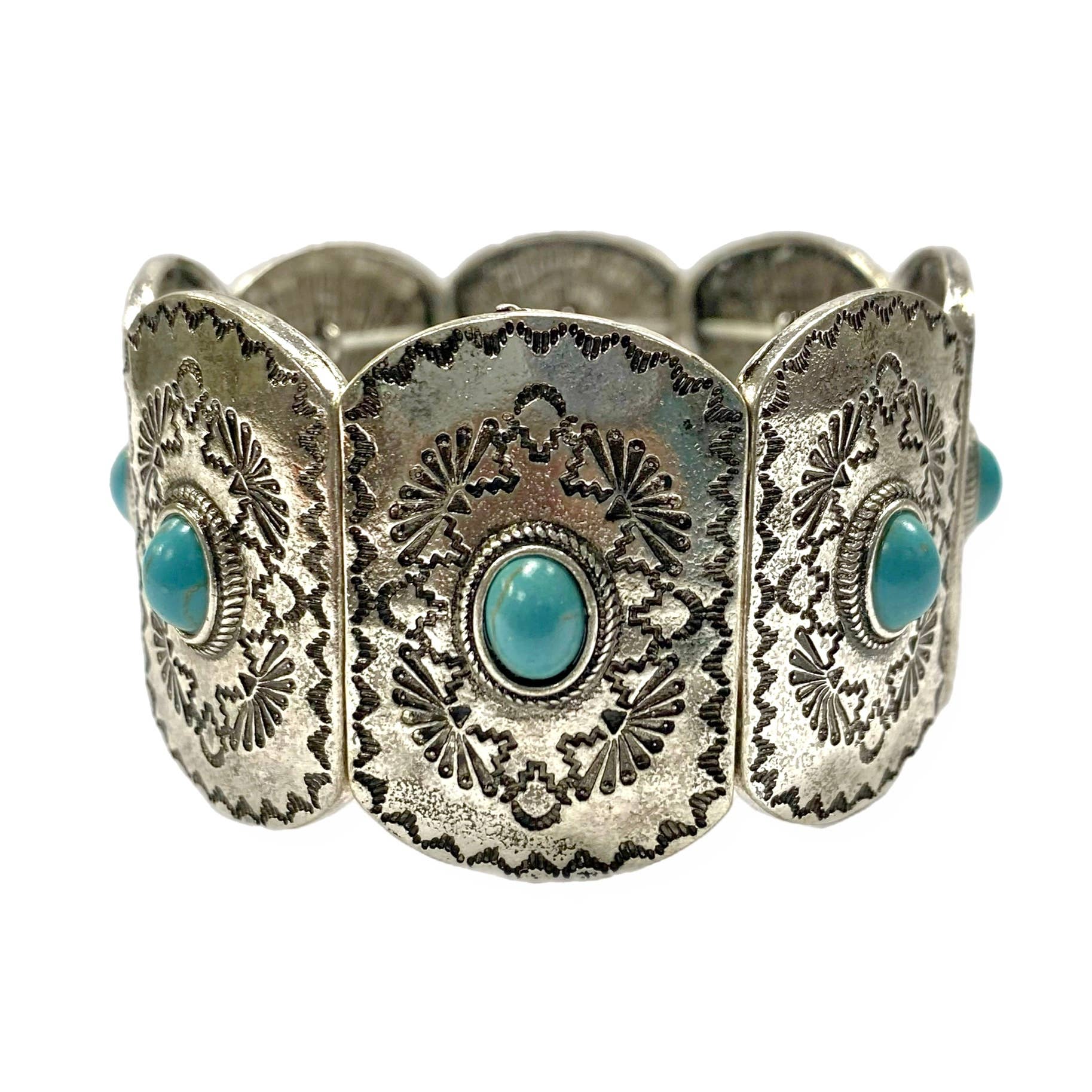 Stretch Silver Metal Bracelet with Etched Design & TQ Detail