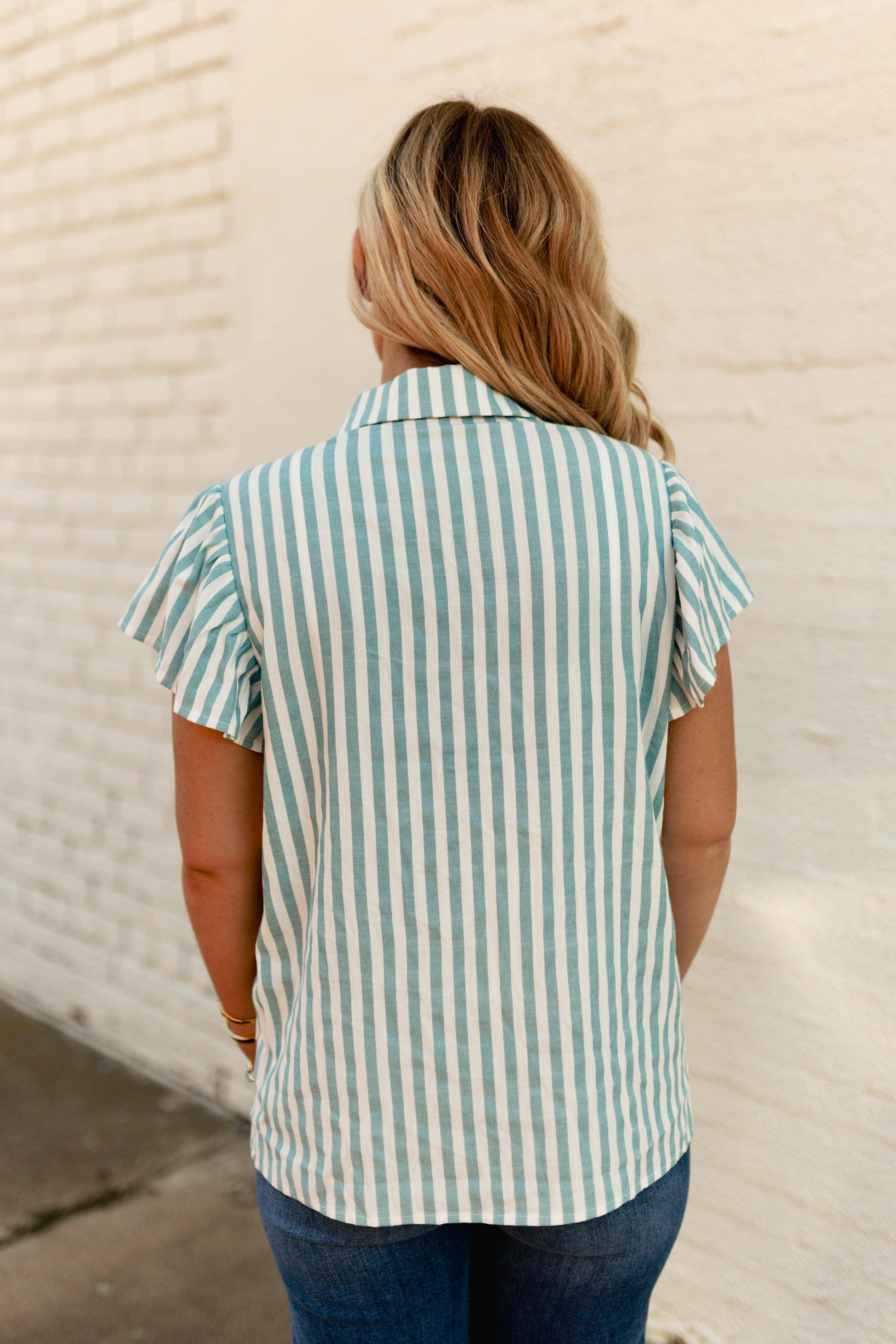 TH199 TEAL STRIPE BLOUSE