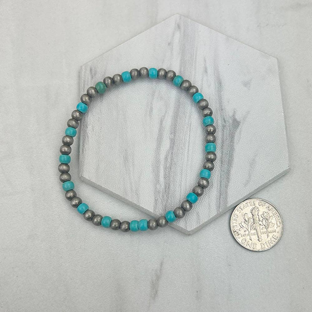 BR250120-01             Silver Navajo pearl with blue turquoise stone beads Bracelet