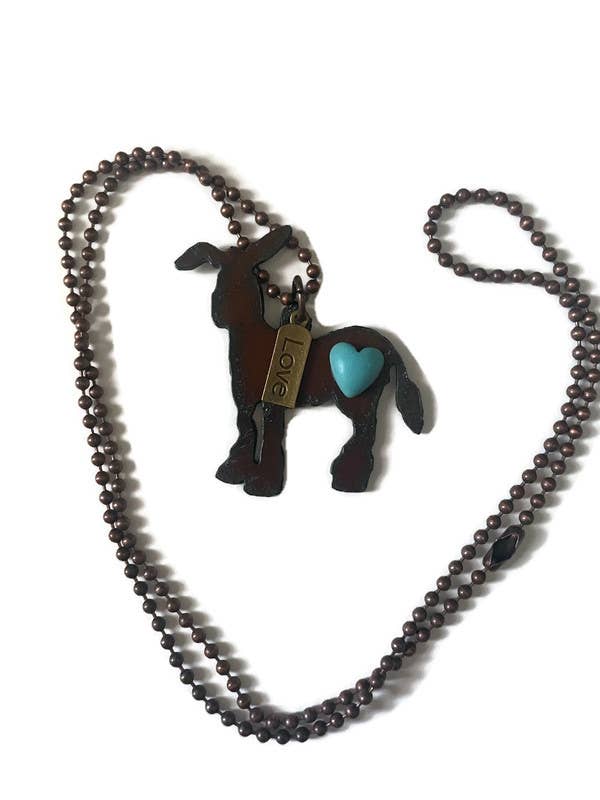 Rustic DONKEY with Love charm and faux turq heart cabochon