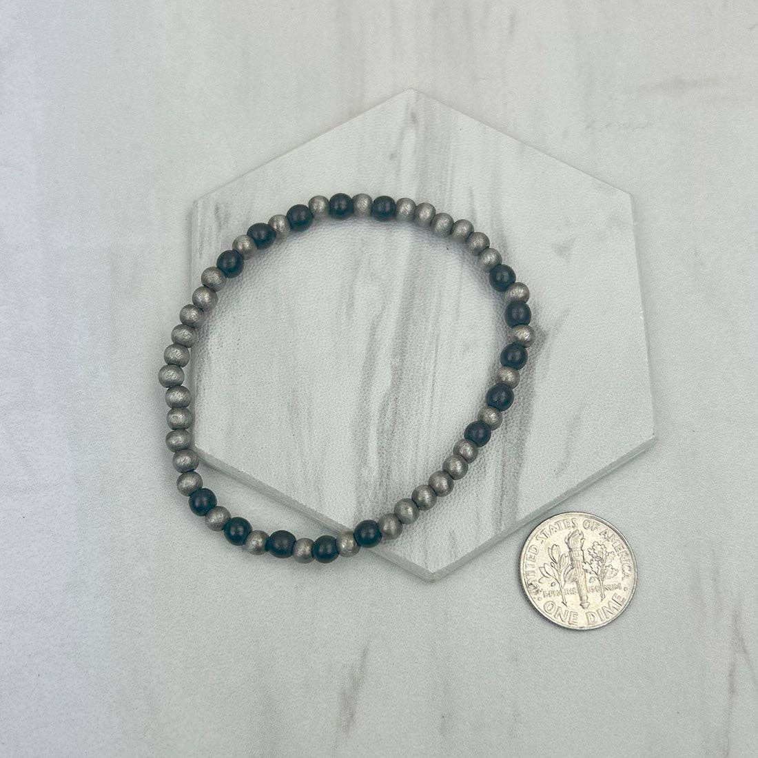 BR250120-01             Silver Navajo pearl with blue turquoise stone beads Bracelet