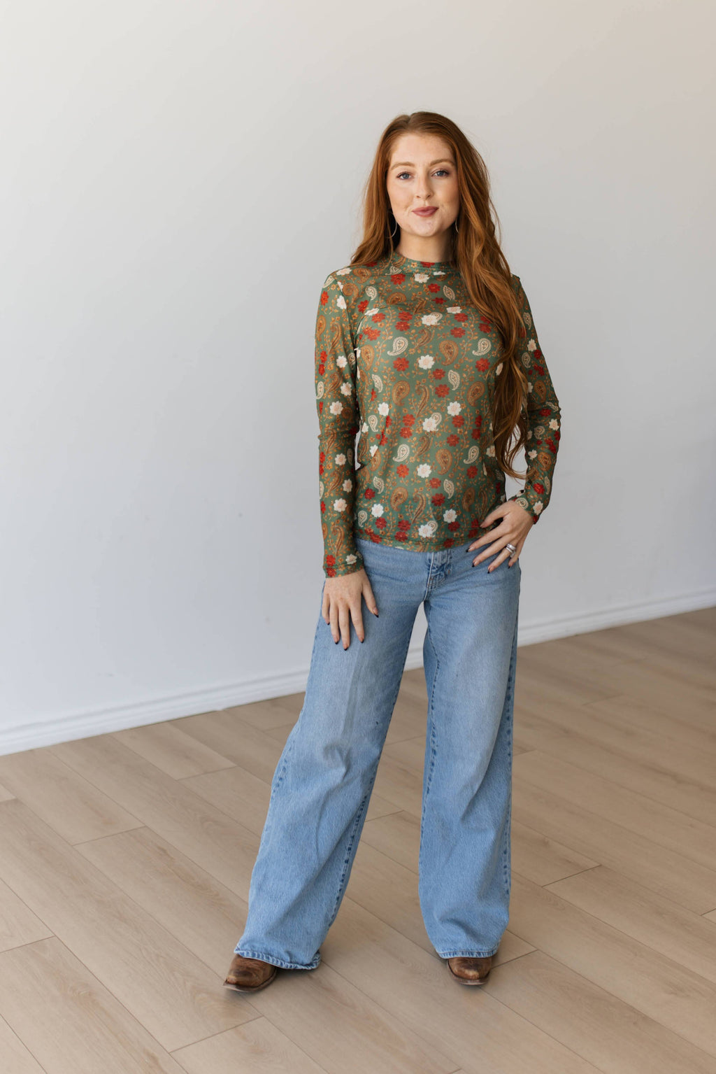 OLIVE FLORAL PAISLEY MESH TH1221