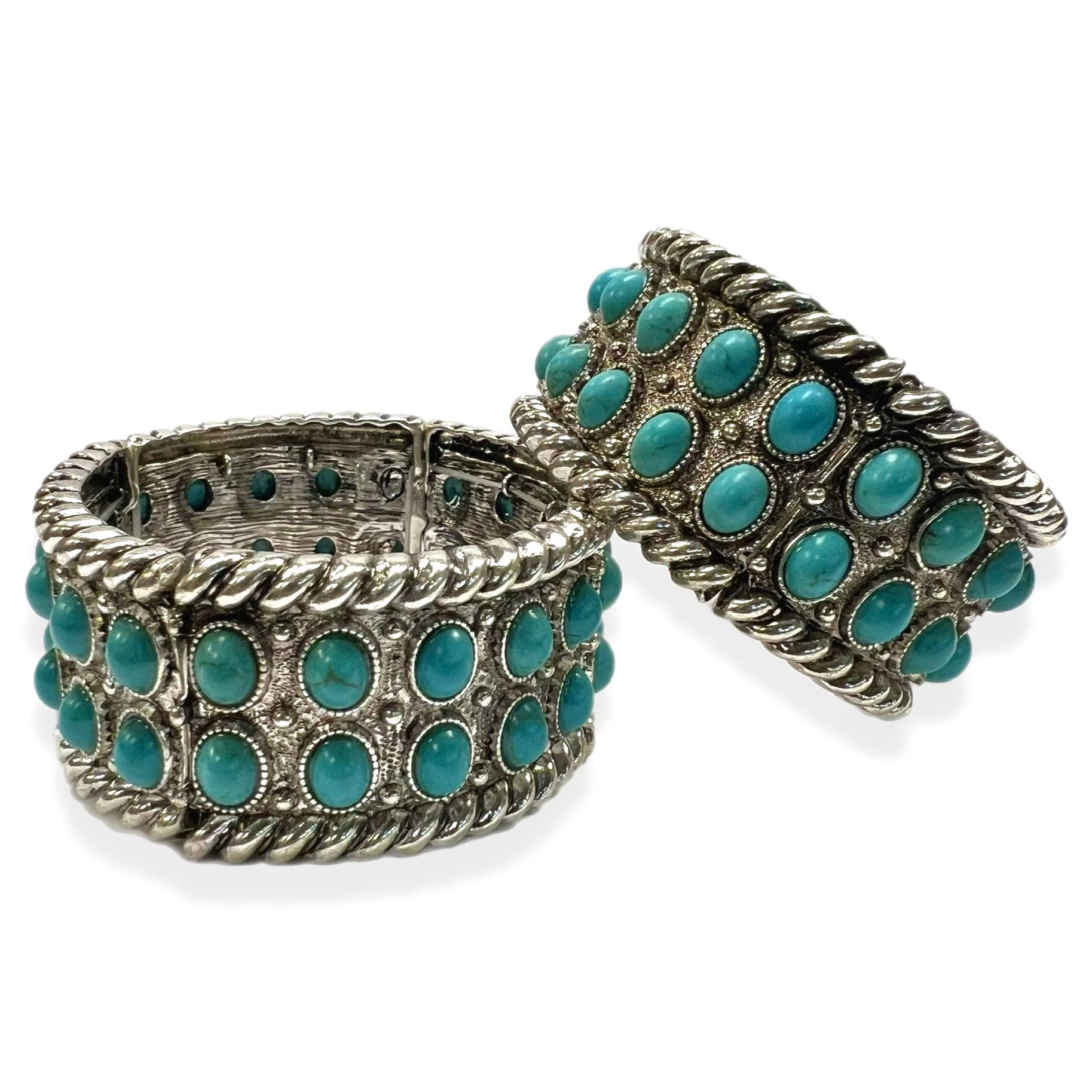 Silver Metal Stretch Bracelet with Turquoise Howlite Details