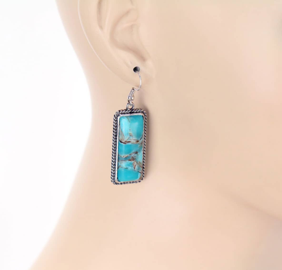 Western Rectangle Stone Dangle Earrings