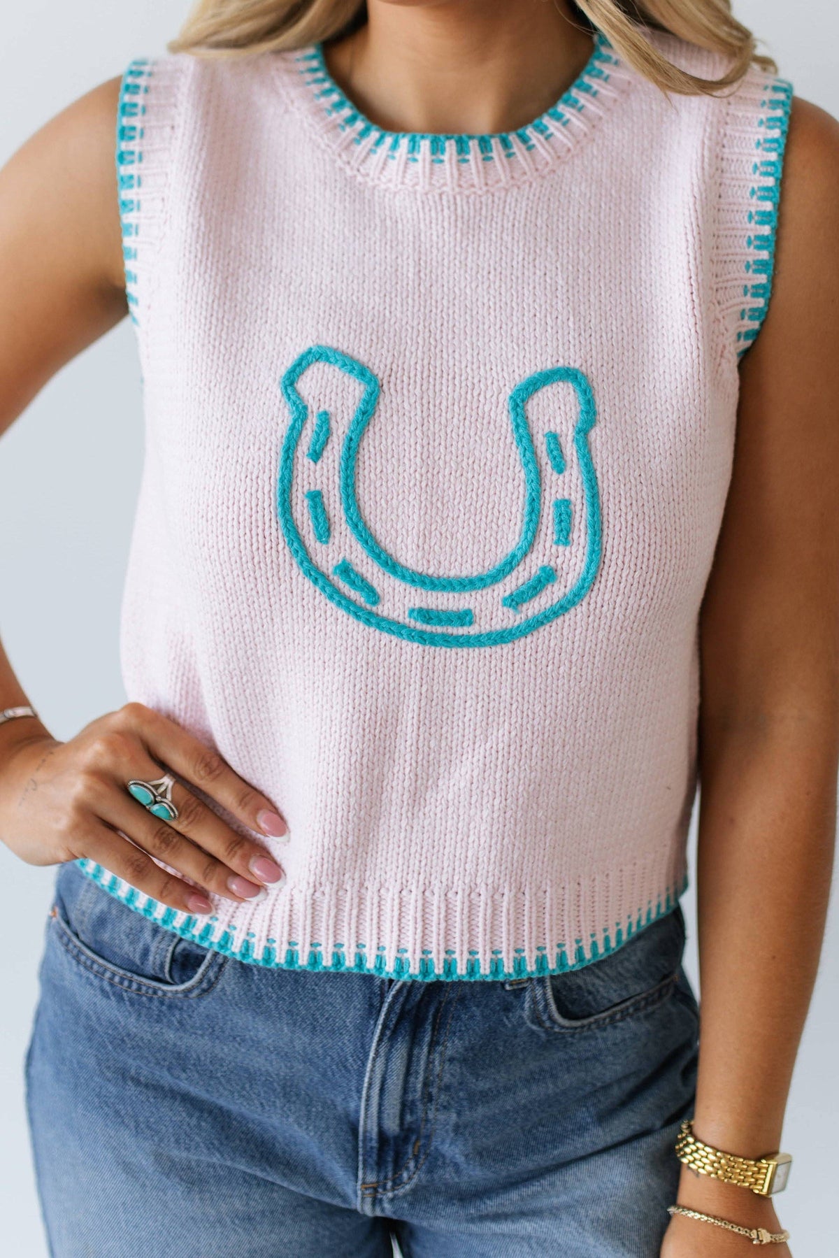 PINK HORSESHOE SWEATER VEST TH4215