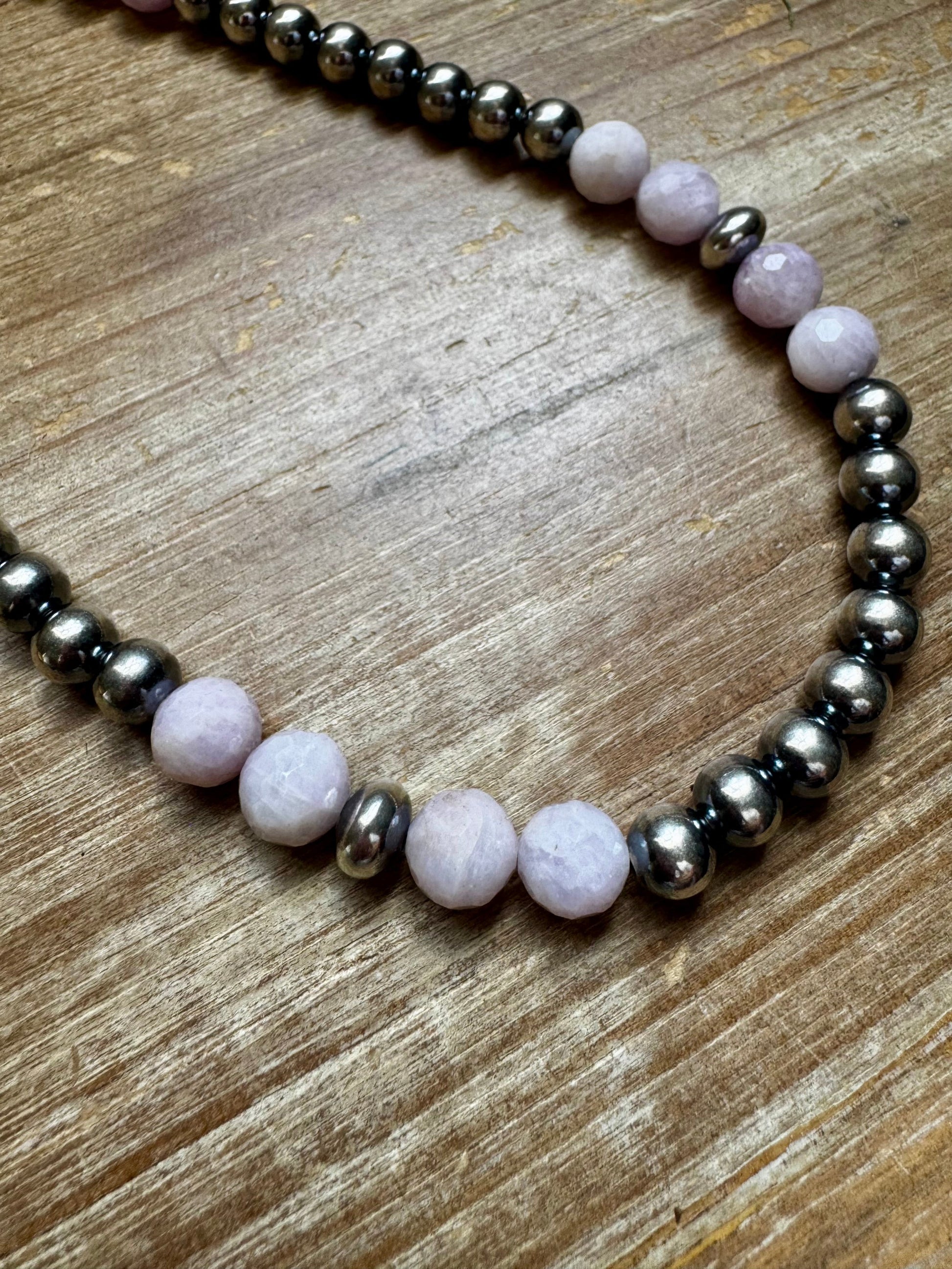 Faceted Kunzite & Sterling Silver Necklace – 8 mm Pearls – 20 Inch