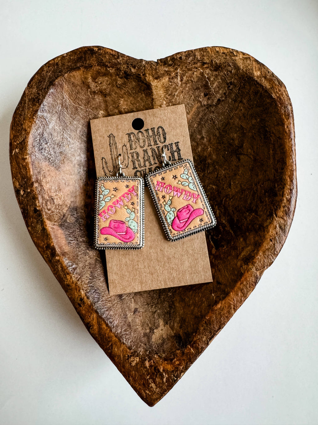 Western Tooled Leather Square Earrings - Howdy