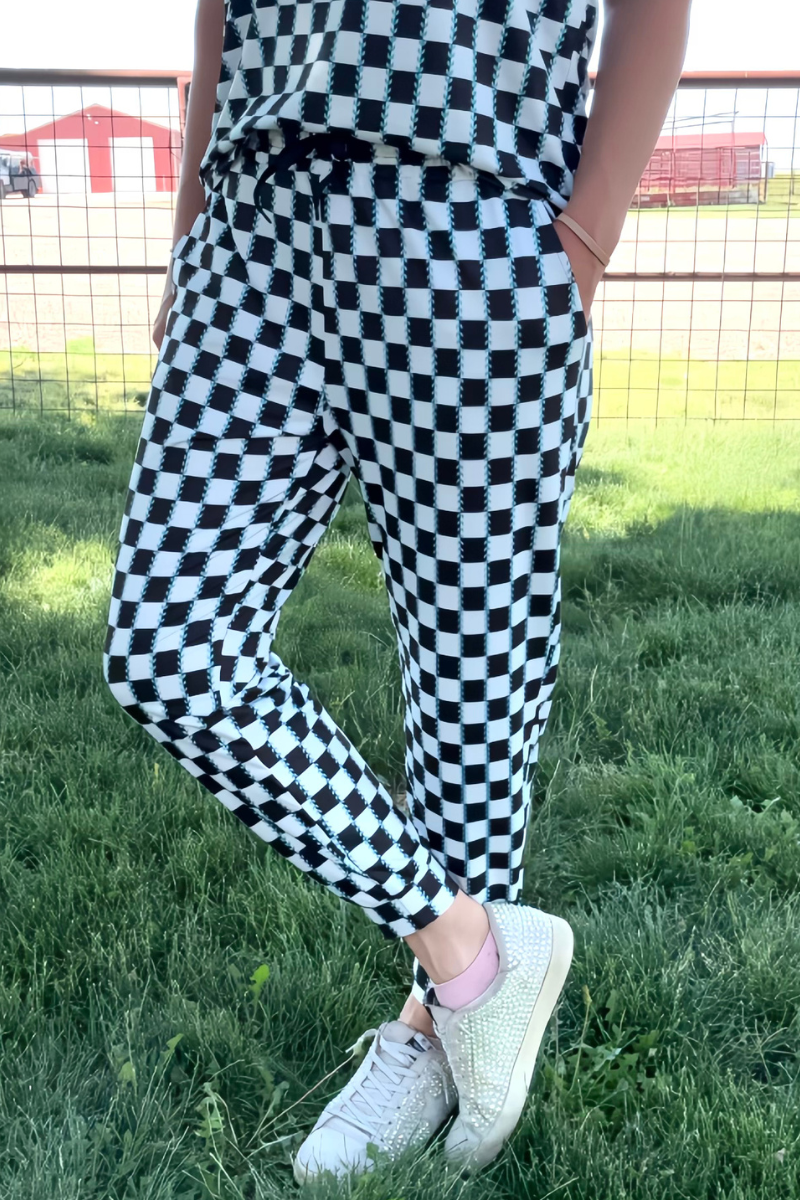 Checked In Turquoise Joggers