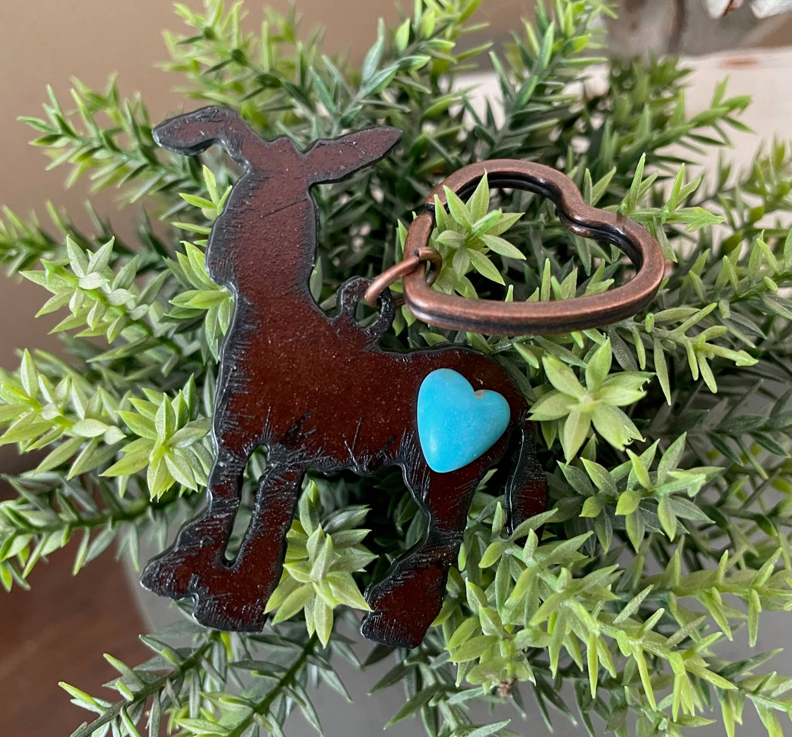 Rustic Keychain DONKEY with heart