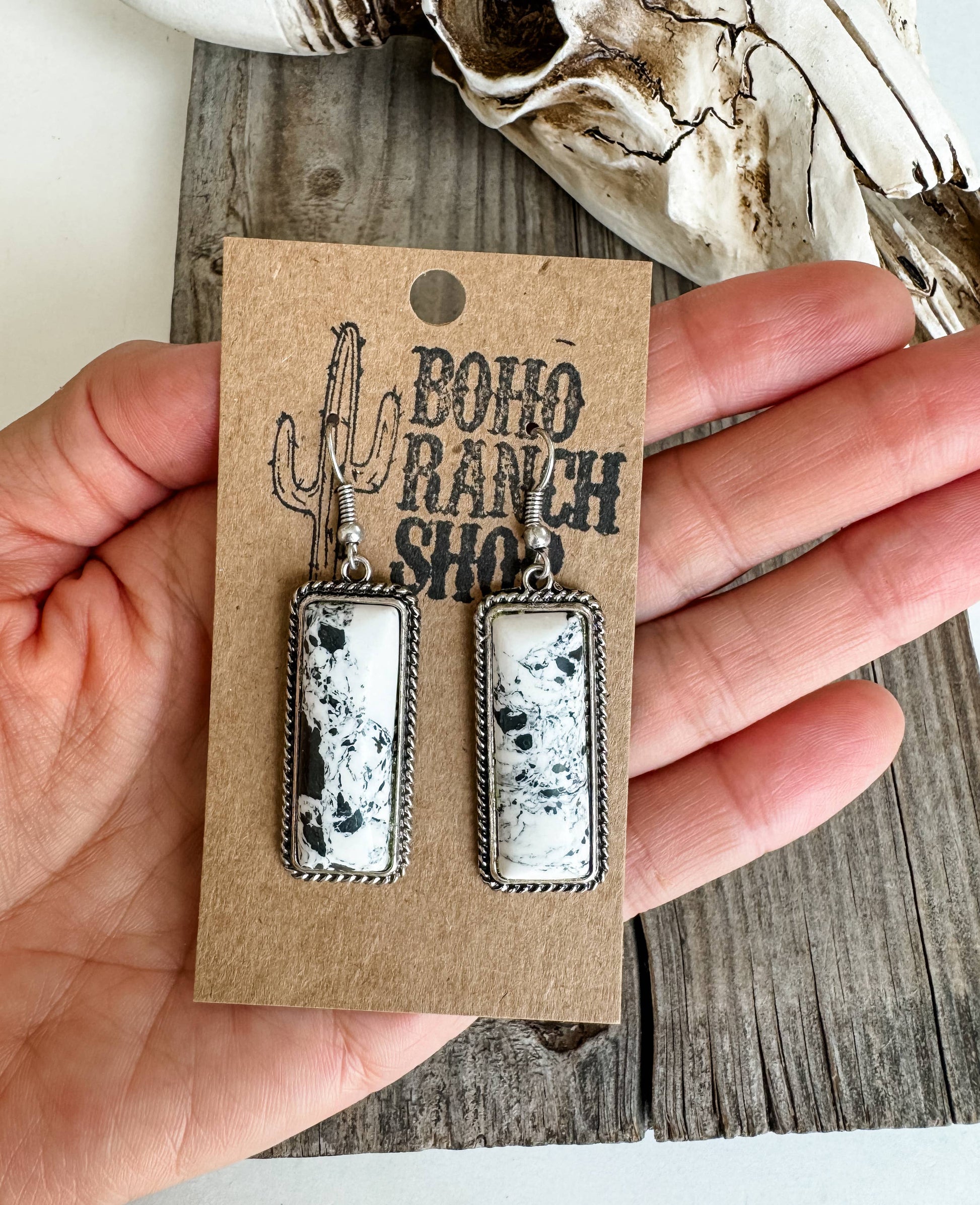 Western Rectangle Stone Dangle Earrings