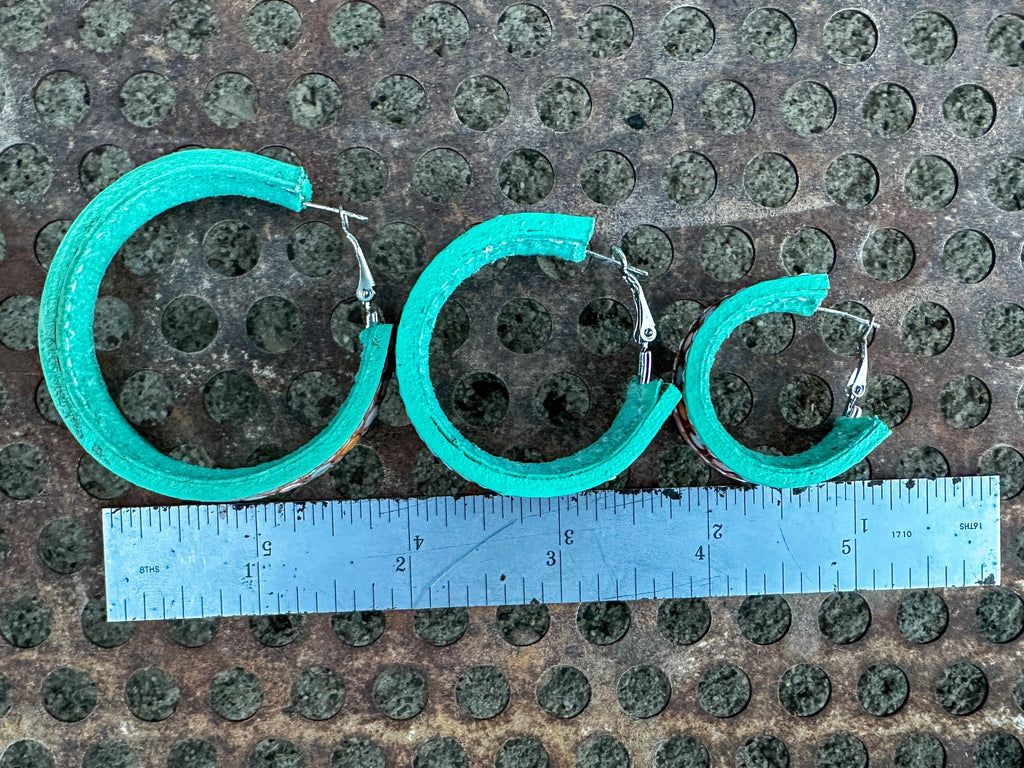 Beaded Tooled Leather Hoop Earrings 30mm Cowgirl Rodeo
