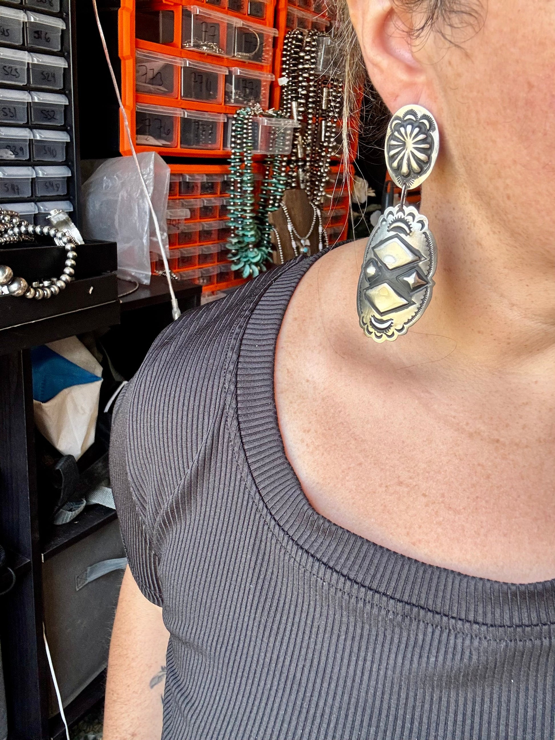 Sterling Silver Dangle Earrings – Native Made by Leander & Rhonda Largo, USA