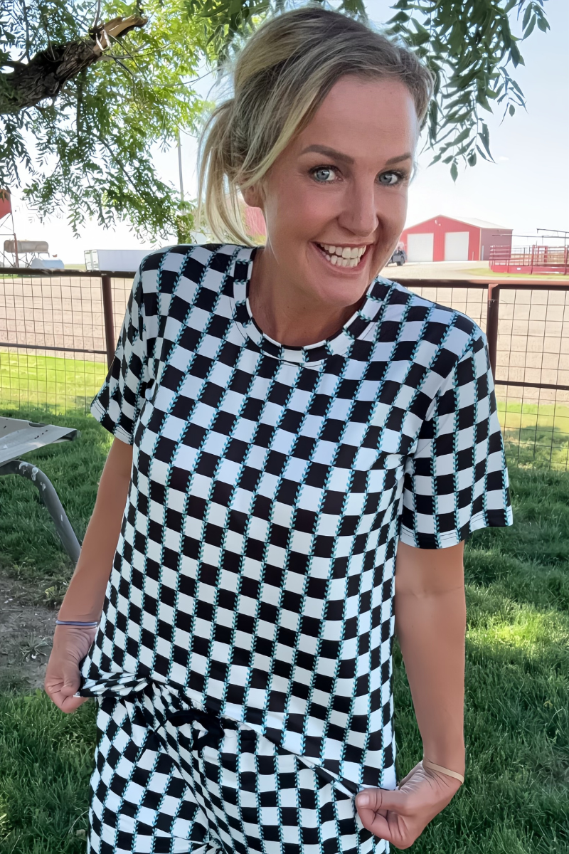 Checked In Turquoise Top