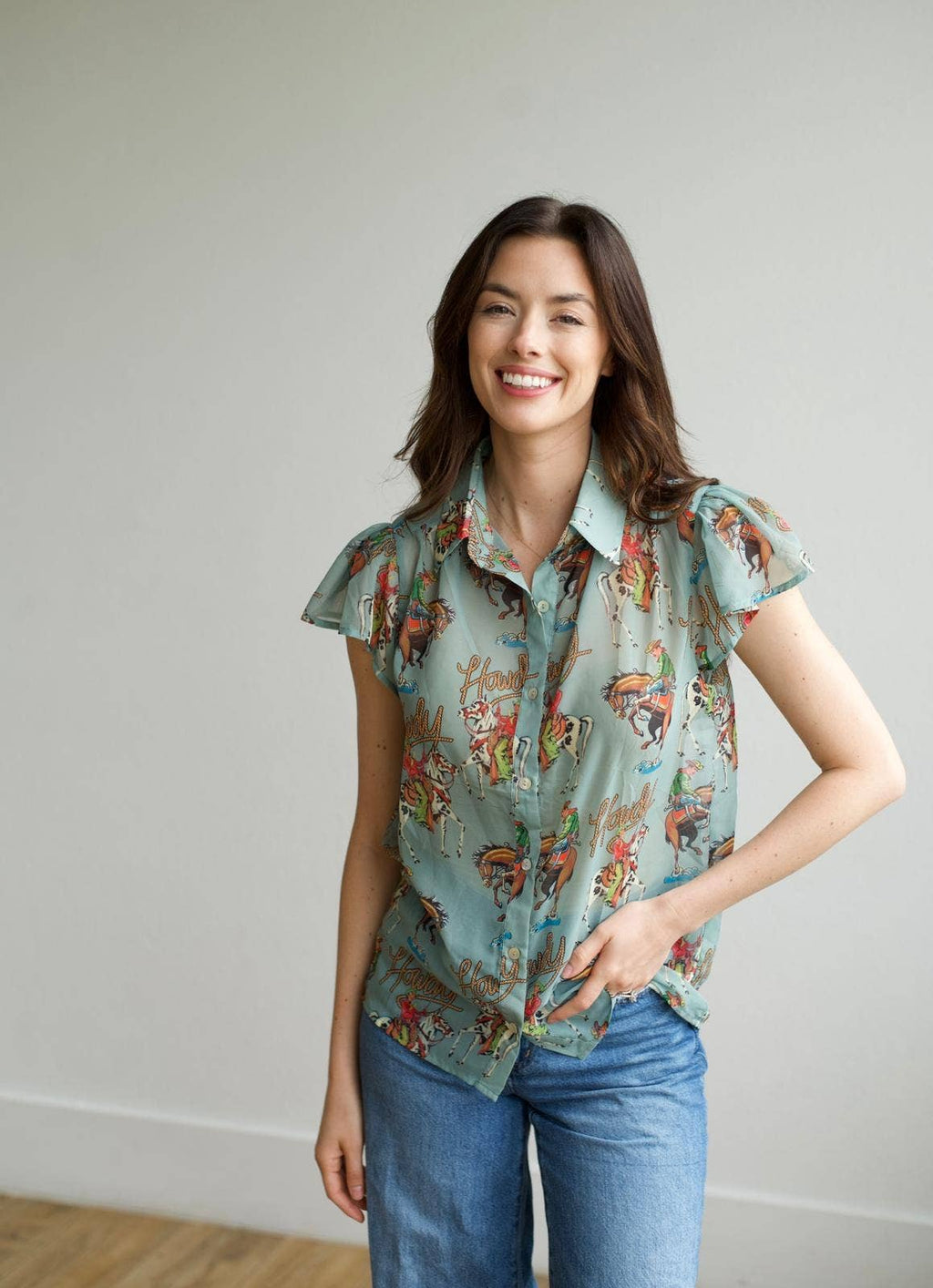 TH199 HOWDY FLUTTER SLEEVE BLOUSE
