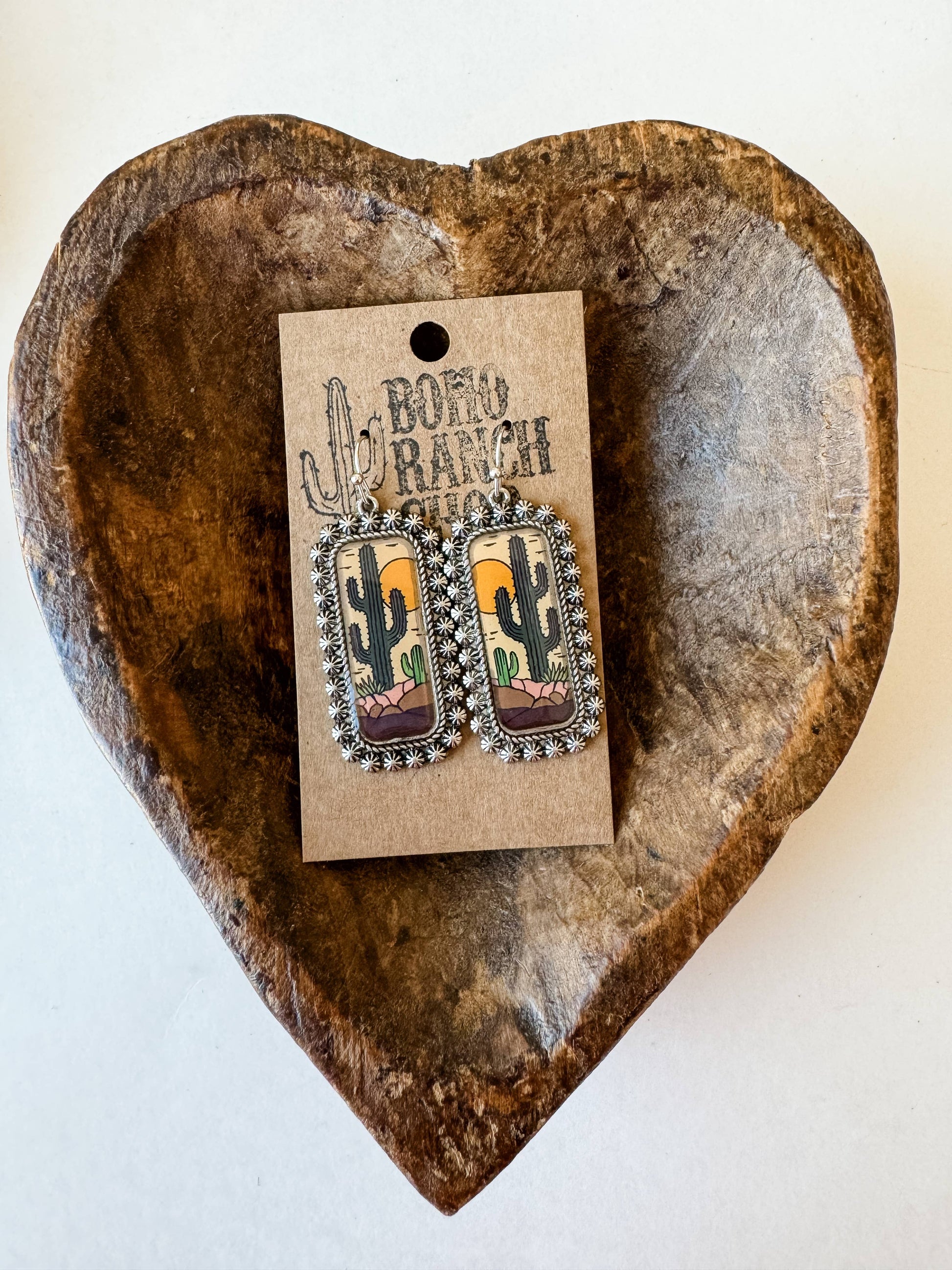 Western Scenery Cowgirl Earrings - rodeo cactus western boot