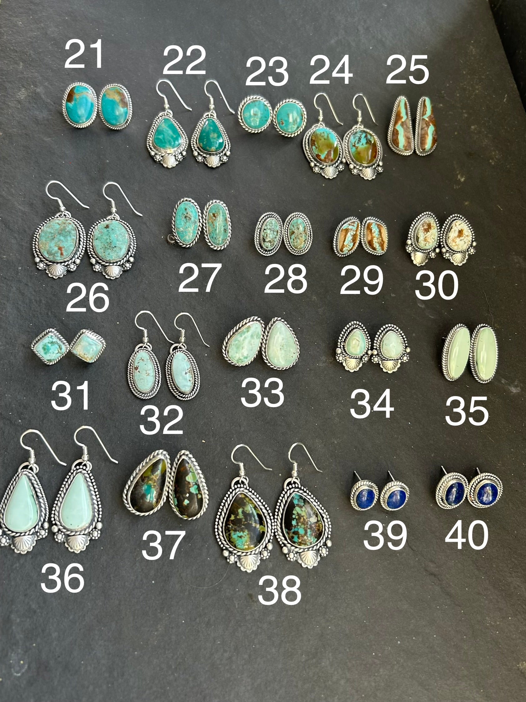30 - Sterling Silver Dry Creek Turquoise Stud Earrings, $125 (MSRP $335), Artist Shay Pfeiffer