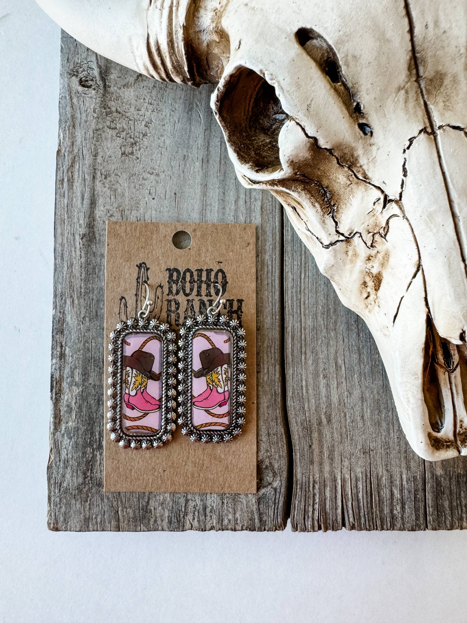Western Scenery Cowgirl Earrings - rodeo cactus western boot