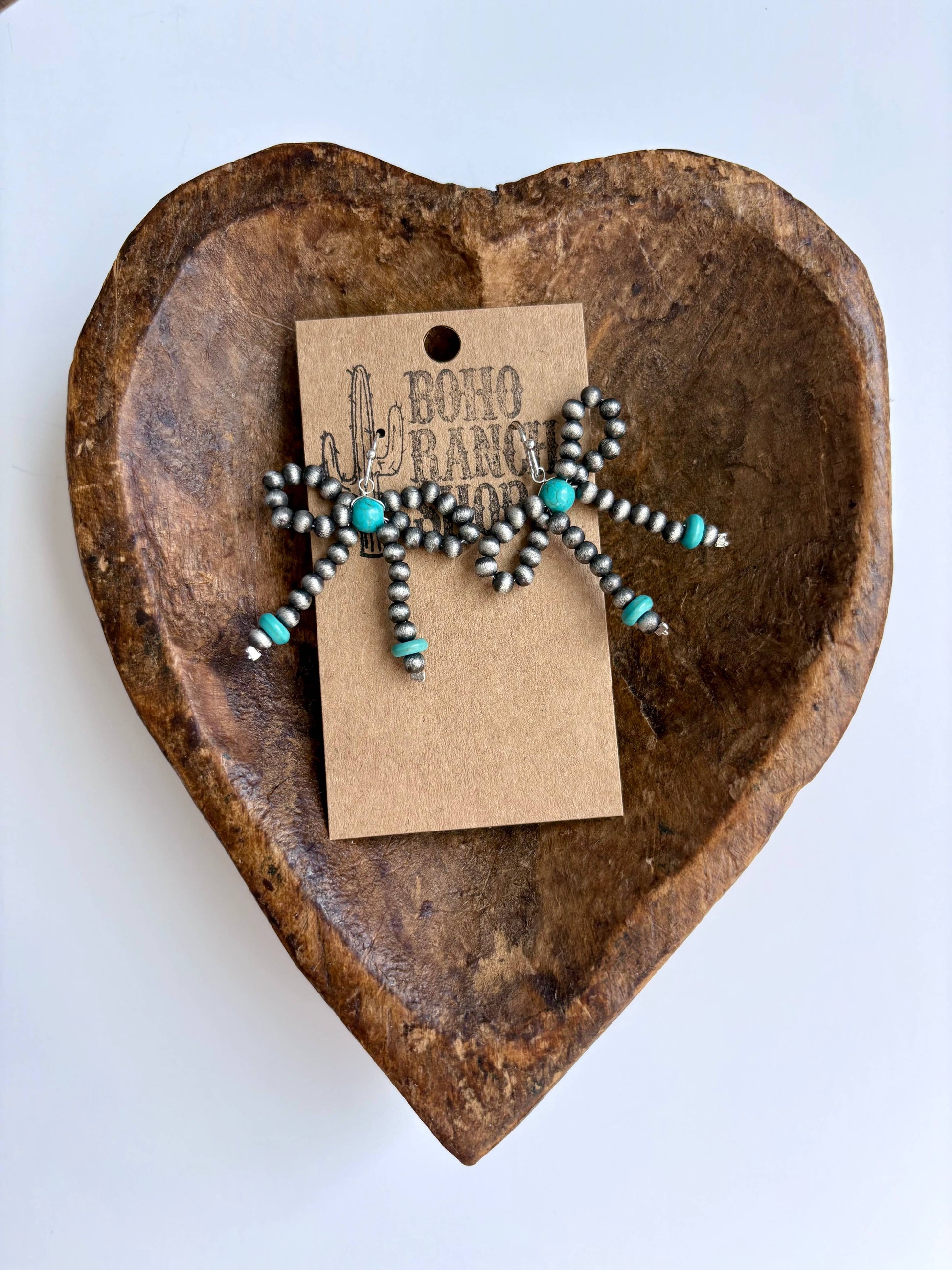 Western Navajo Style Bead Coquette Bow Earrings
