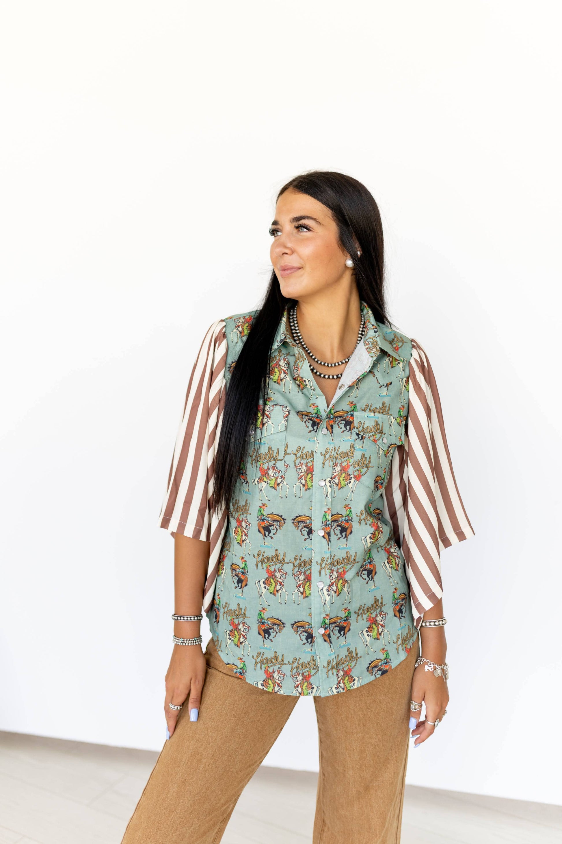 TH102 TEAL HOWDY STRIPED TOP