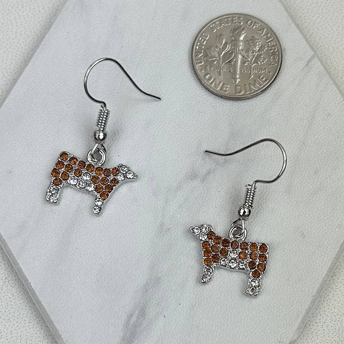 Brown Crystal Cow Dangle Earrings