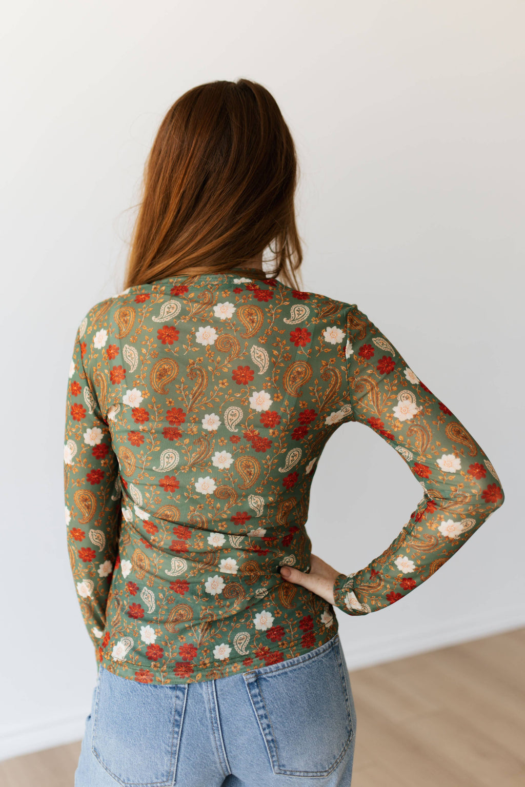 OLIVE FLORAL PAISLEY MESH TH1221