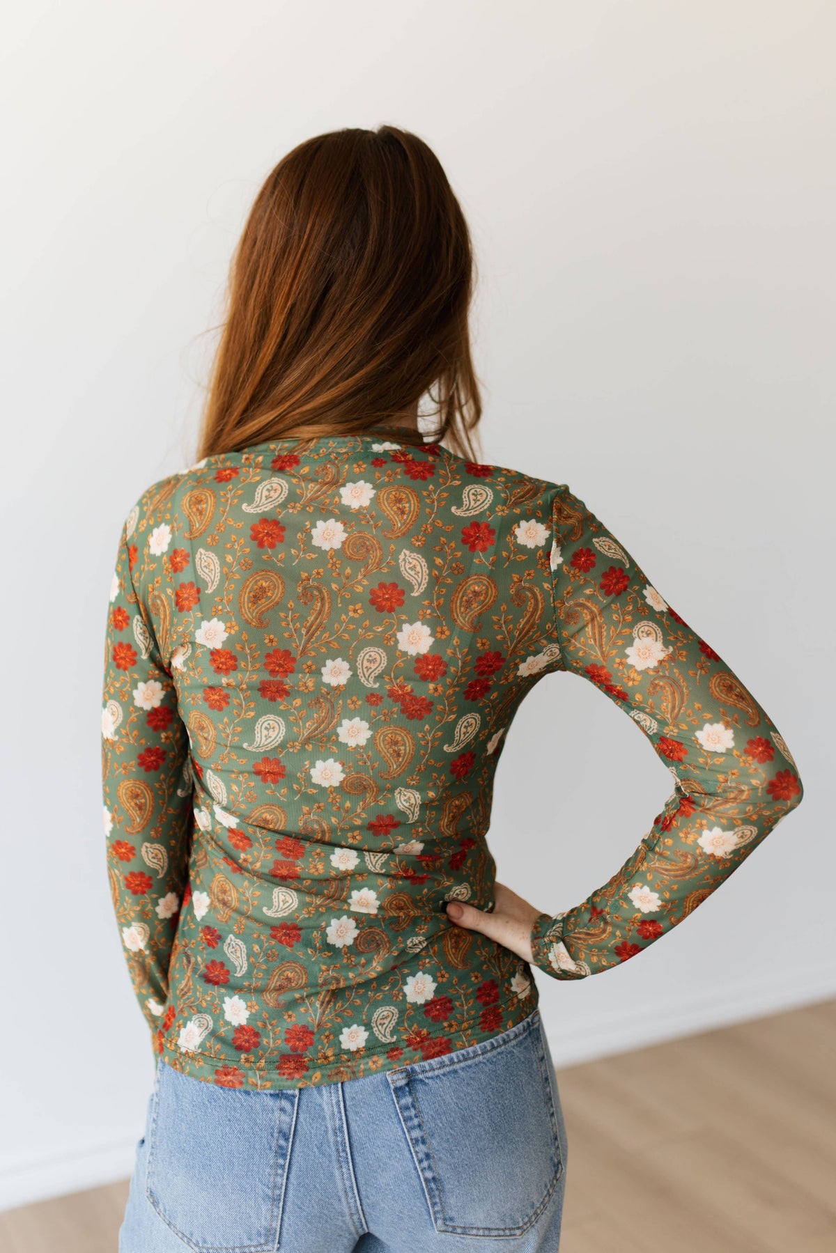 OLIVE FLORAL PAISLEY MESH TH1221