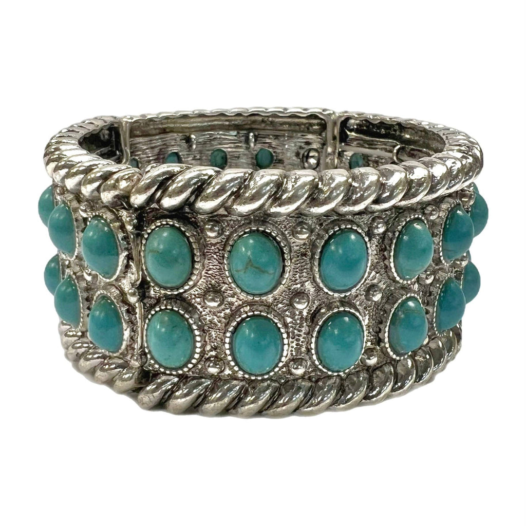 Silver Metal Stretch Bracelet with Turquoise Howlite Details