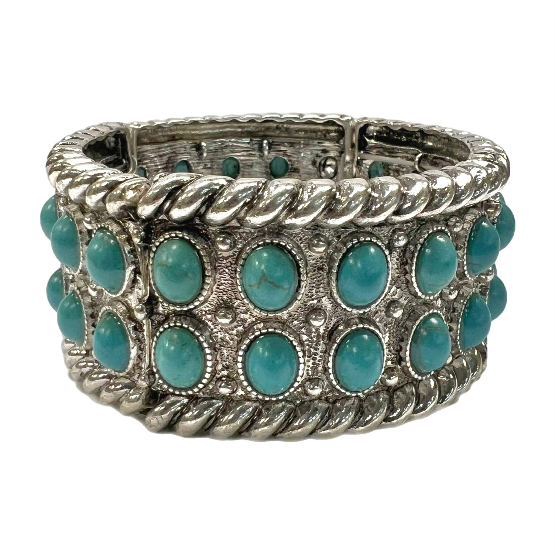 Silver Metal Stretch Bracelet with Turquoise Howlite Details