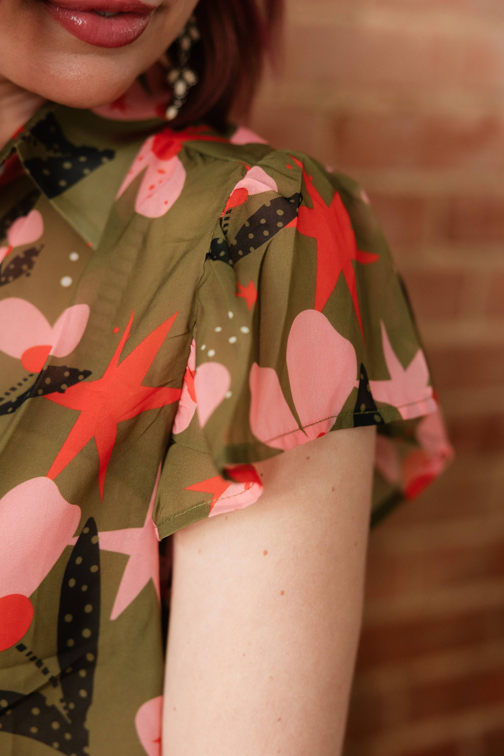 TH199 OLIVE PINK FLOWER DOT