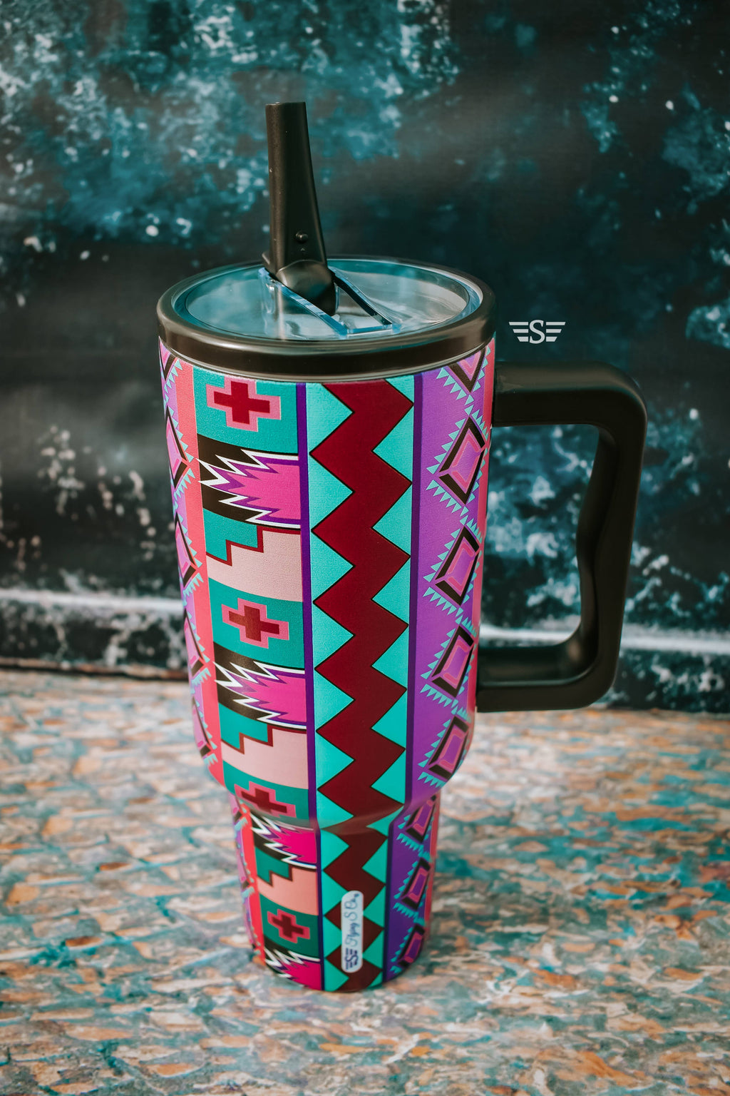 Purple Vintage Geo Flip Lid Tumbler