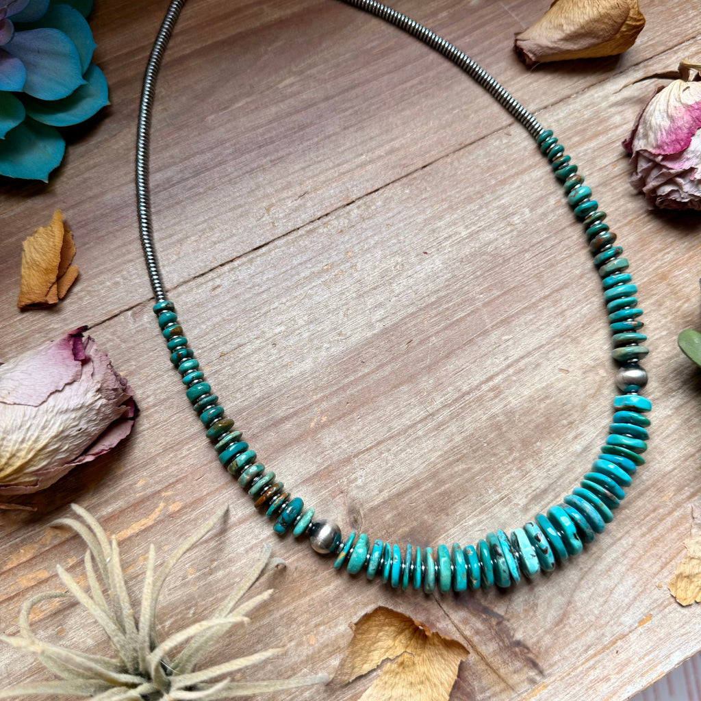 Turquoise Graduated Necklace with Hematite & Sterling Silver Accents – 23”