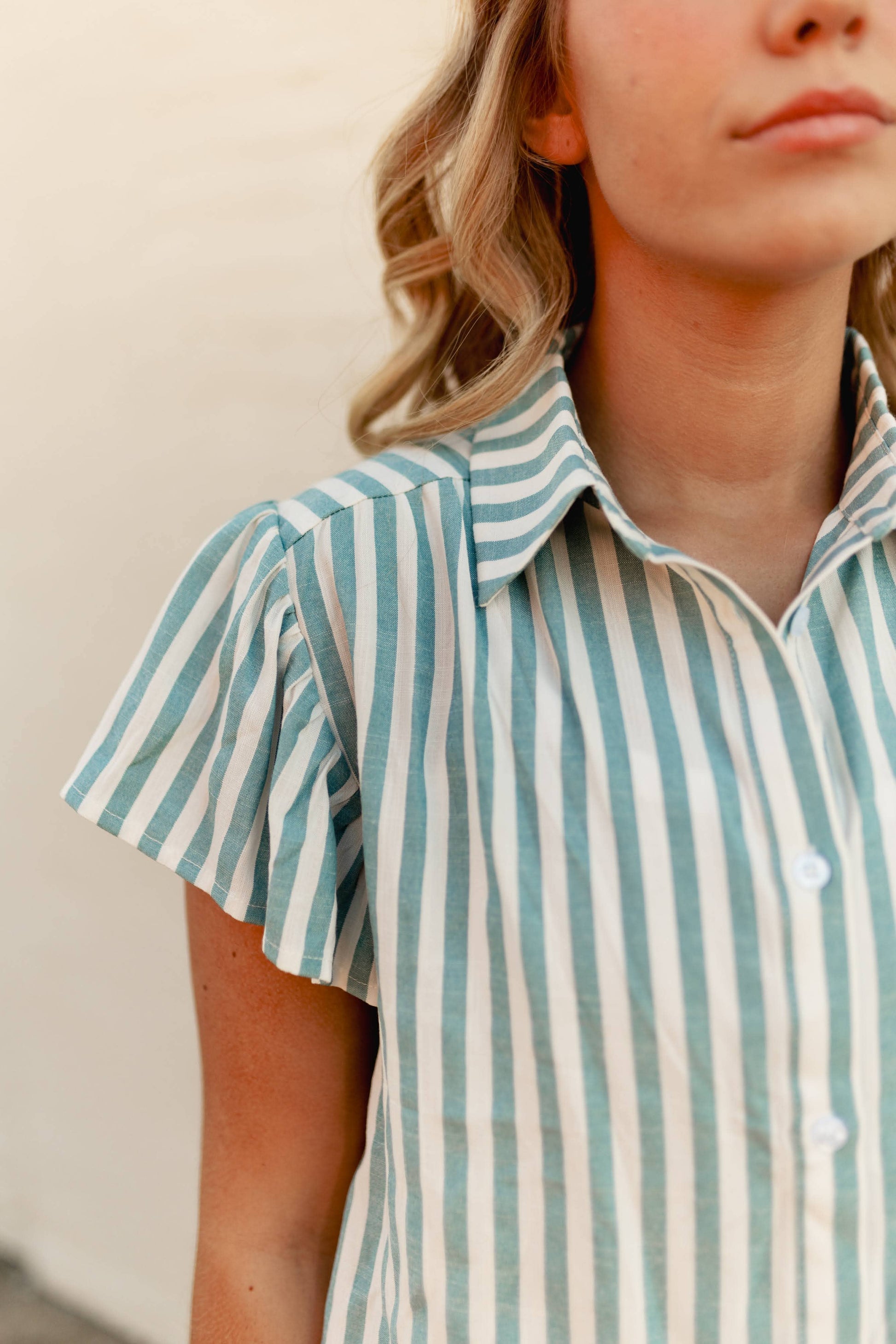 TH199 TEAL STRIPE BLOUSE