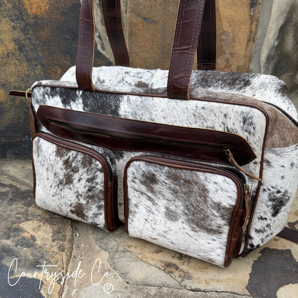 Vintage NFR Buckle Carry All Cowhide Duffle Travel Bag