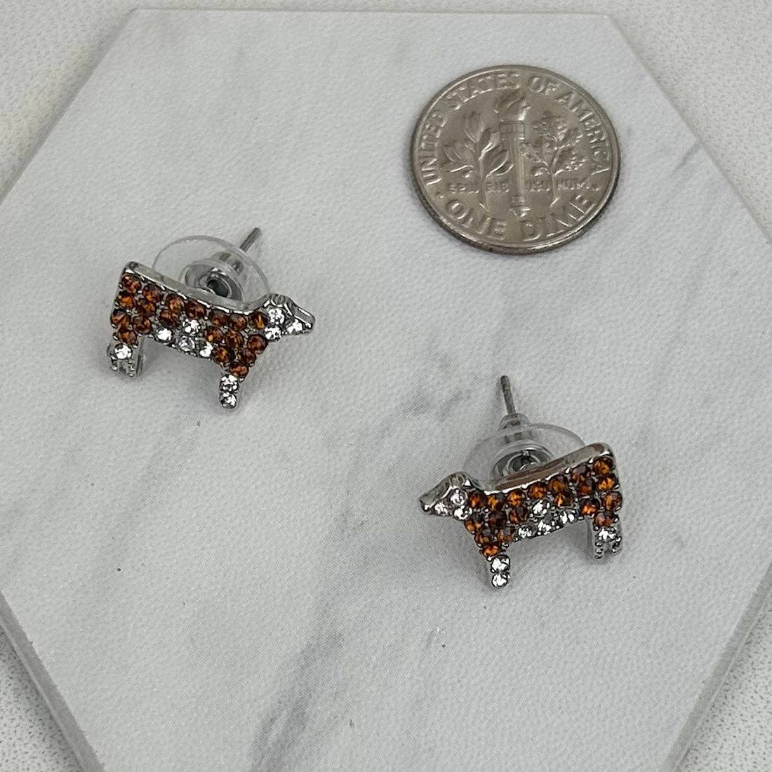 Brown Crystal Cow Stud Earrings