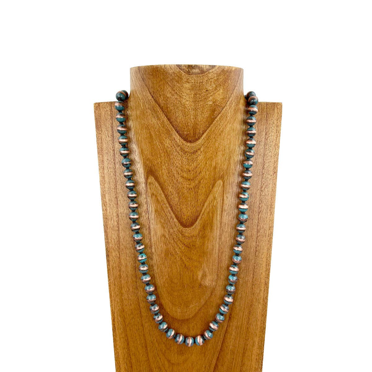 NKS230603-58     "34 inches 10mm cooper with blue color Navajo pearl  bead Necklace"