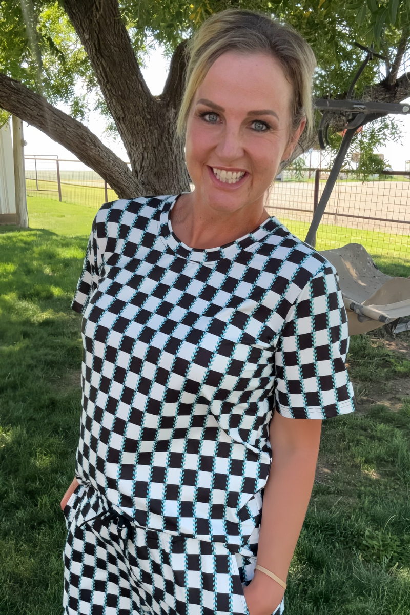 Checked In Turquoise Top