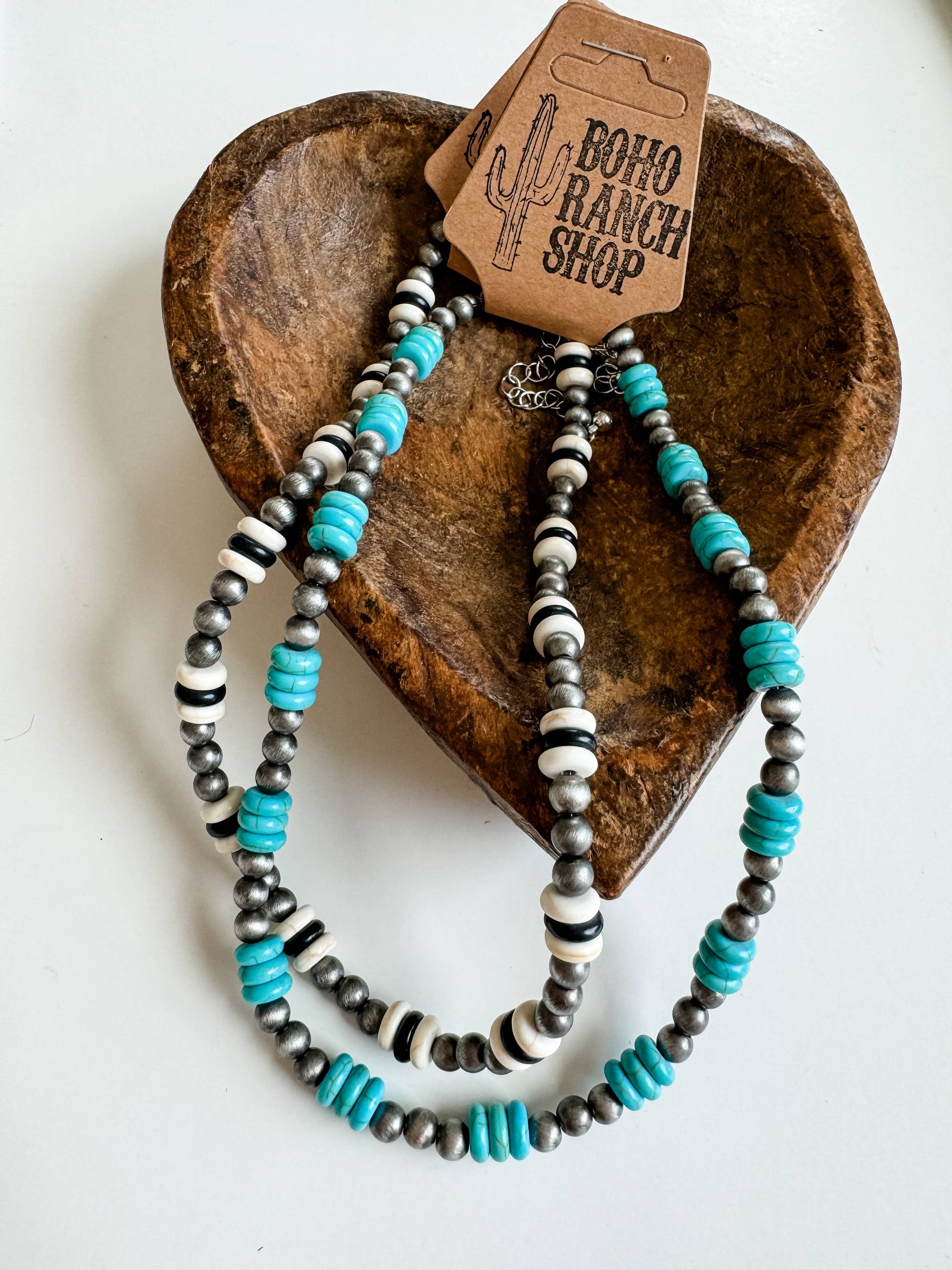Western Navajo Style Pearl with Stone Necklace
