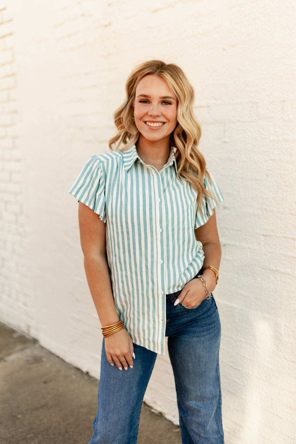 TH199 TEAL STRIPE BLOUSE