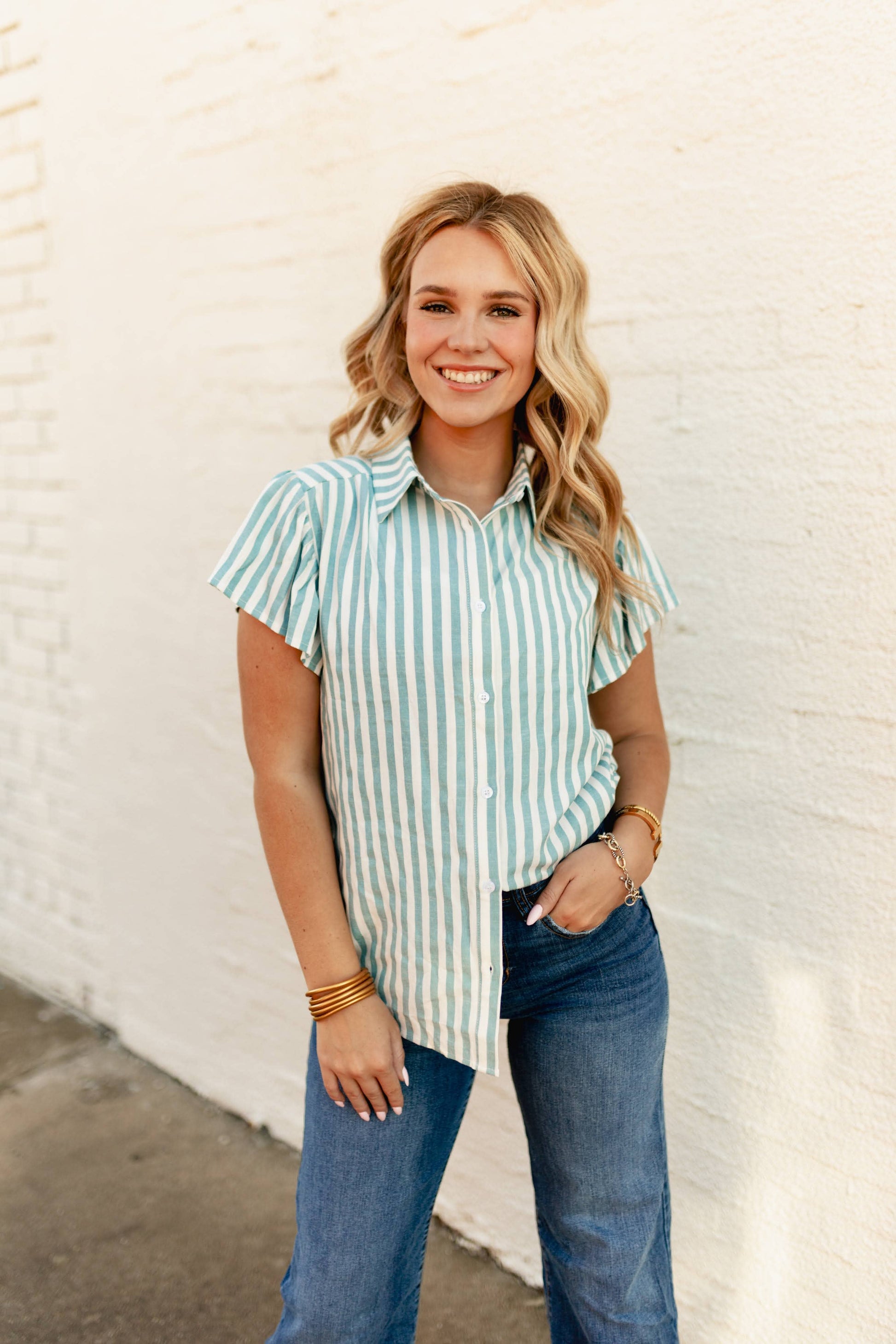 TH199 TEAL STRIPE BLOUSE