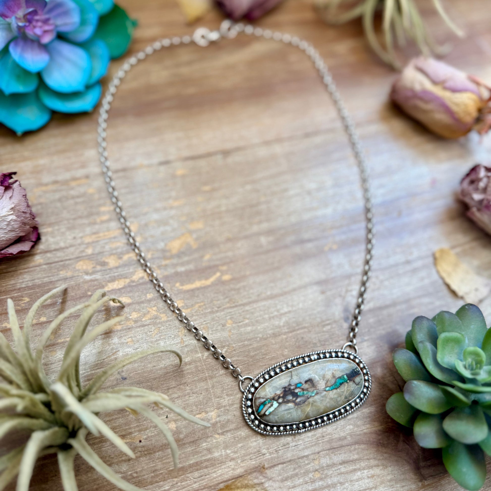 102 - Sterling Silver Ribbon Easter Blue Turquoise Bar Necklace by Jason Ogg